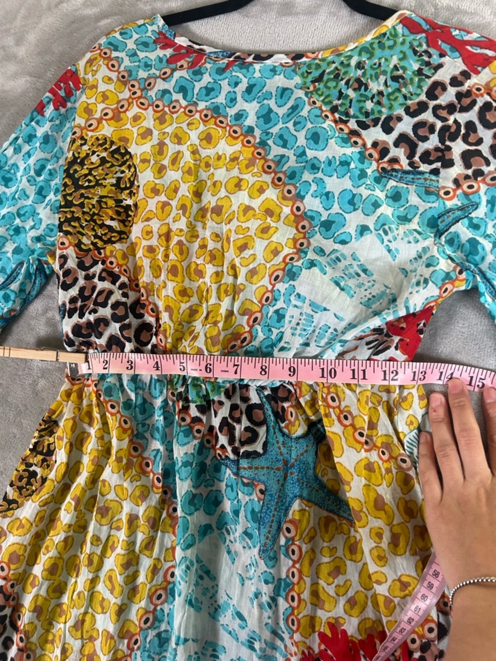 Dotti Aqua and Yellow Mixed-Print V-Neck Tunic with Tassel Tie swim cover - Picture 8 of 11